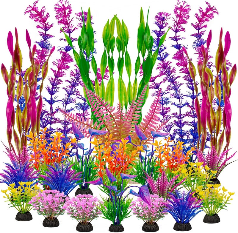 Ameliade Fish Tank Artificial Plastic Plants Decorations Large Aquarium Decor Betta Goldfish Tank Accessories Fish Bowl Ornaments（Colorful） - Image 1